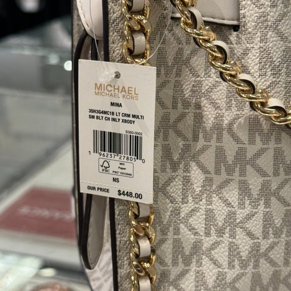 Michael Kors MINA Small Belted Chain Shoulder Crossbody Bag MK Light Cream Multi - Picture 12 of 12